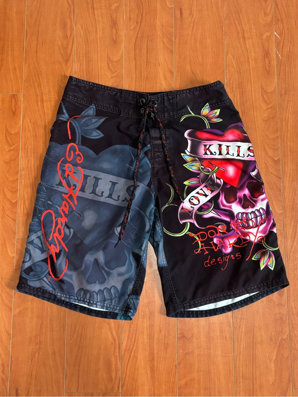Vintage Ed Hardy “Love Kills Slowly” Skull Board Swim Trunks - Size 33